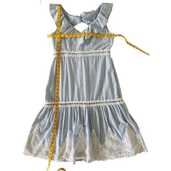 Jax Black Label Women's Blue White Ruffle Neck Sleeveless A-Line Dress Size 8 - Picture 6 of 6